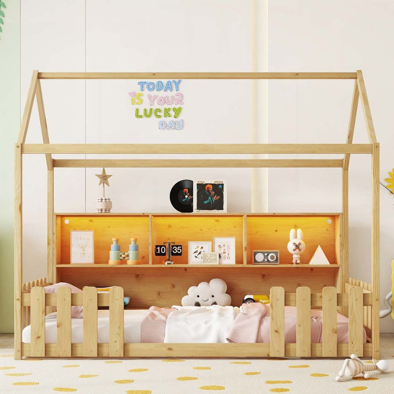Lit de rangement avec bibliothèque, Naturel