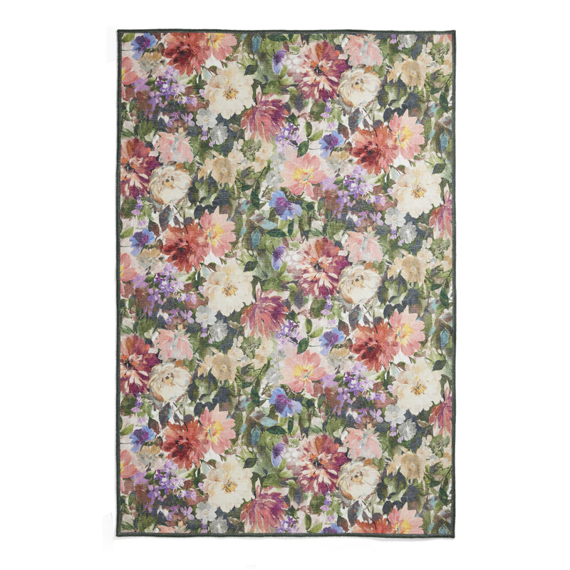 Clarke & Clarke Floral 152cm X 230cm Area Rug, Beige/Red/Green, Rectangle 185 x 290 cm