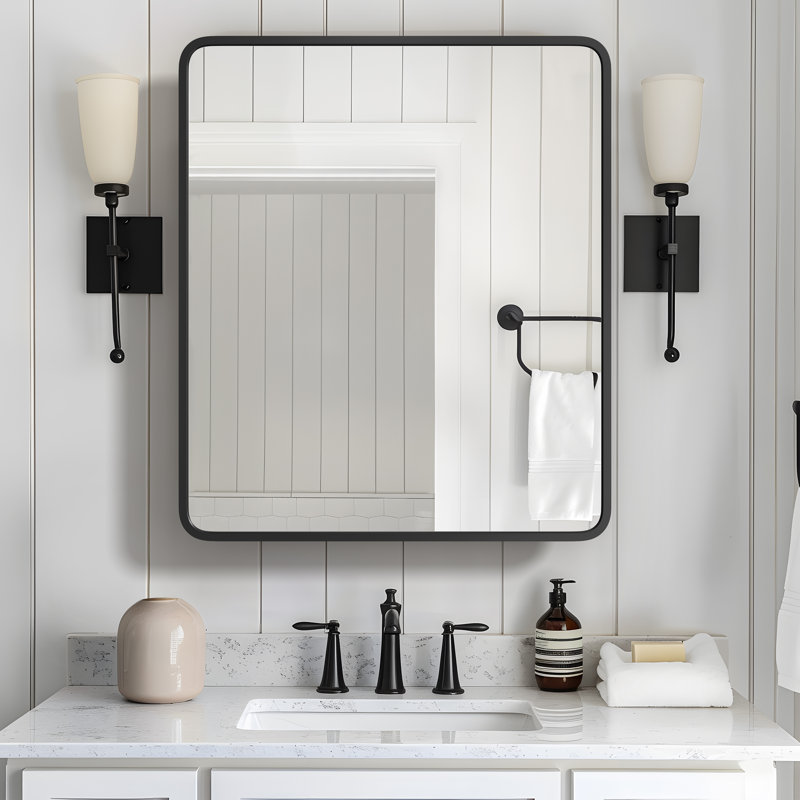 Bryndon Medicine Cabinet Mirror, 28" H x 20" W, Black