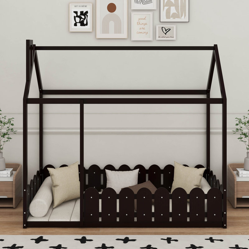 Lit simple en bois avec clôture, Espresso