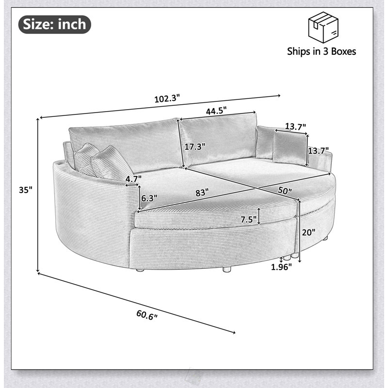 Très grand canapé-lit double avec siège profond et ports USB pour un salon confortable, Chenille beige