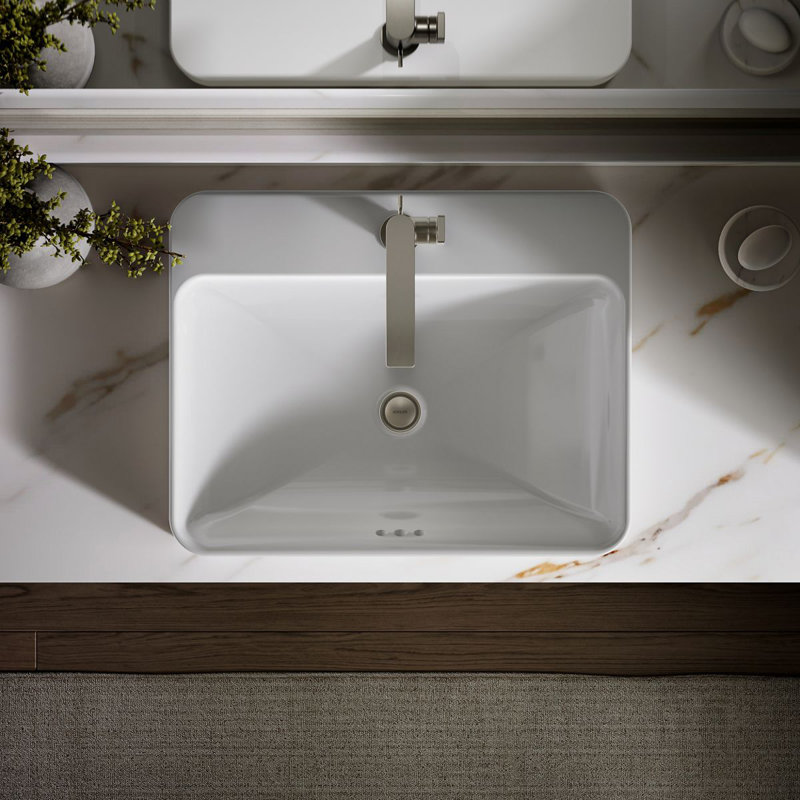 Vox® Vitreous China Rectangular Vessel Bathroom Sink with Overflow, White, 1