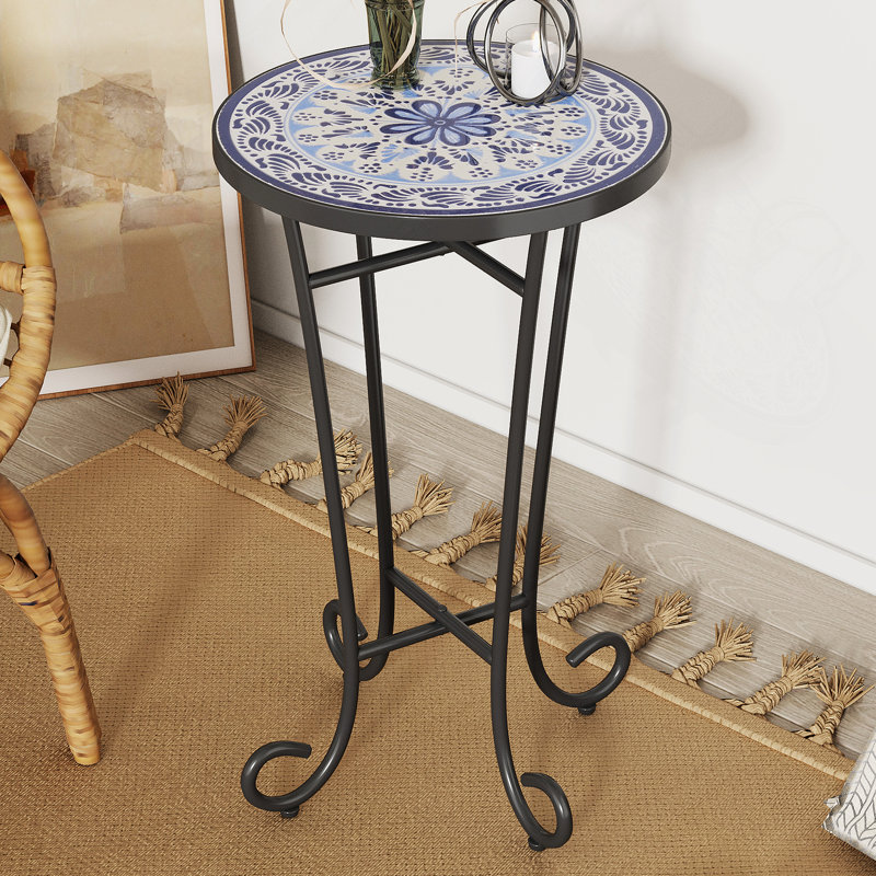 Table d'appoint de patio, bleu et noir