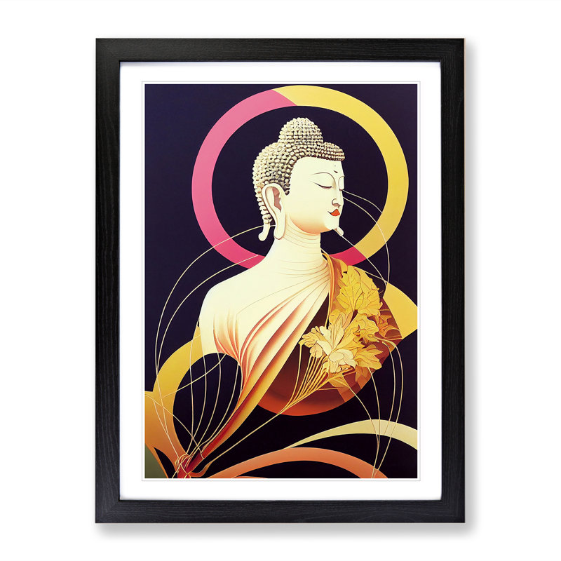 Buddha Art Nouveau - Print, 66cm H x 48cm W x 2cm D, Black Framed, White
