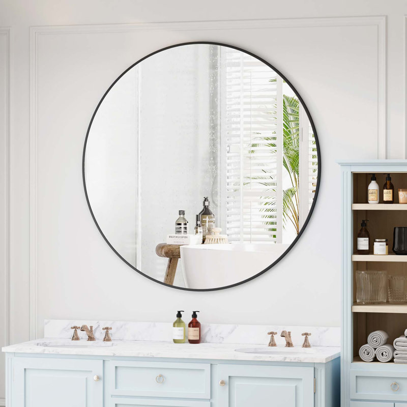 Jeison Metal Round Mirror, Black, 42" x 42"