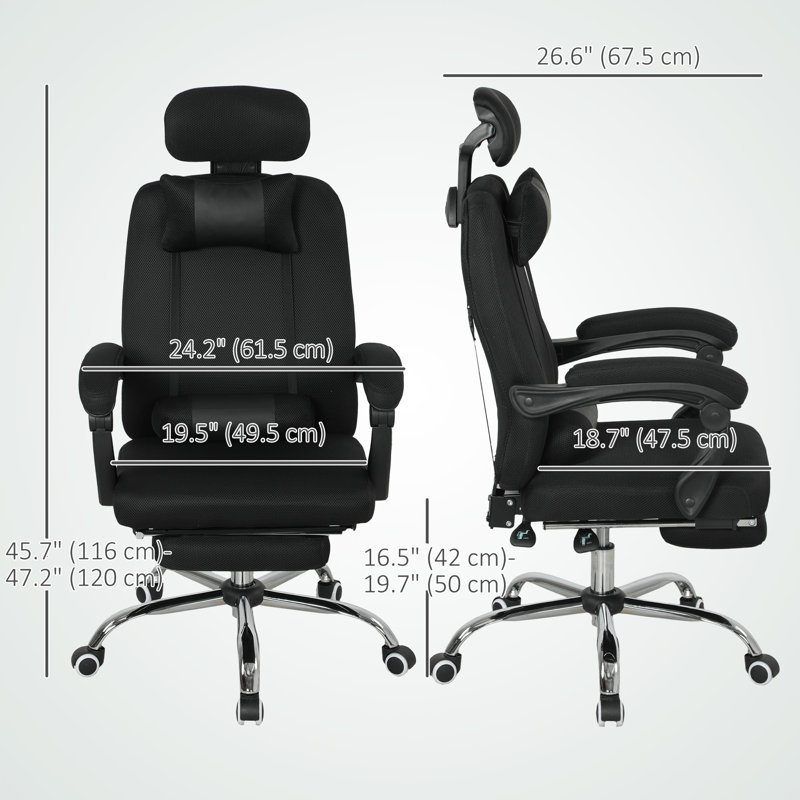 Chaise de bureau, chaise d'ordinateur pivotante avec repose-pieds, noir