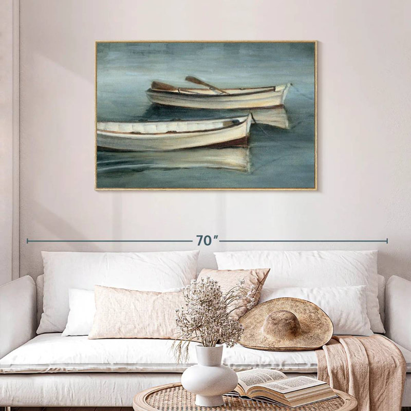 Petites eaux calmes I, Cadre flottant en bois naturel, 43 po x 29 po