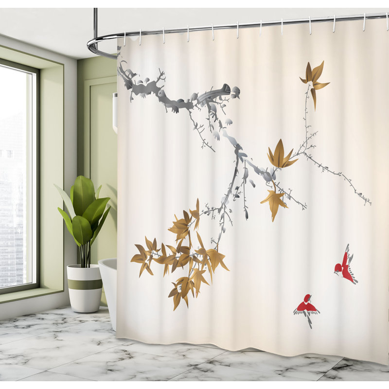 Ensemble de rideau de douche japonais + crochets, H 70 po x l 69 po, Kaki foncé