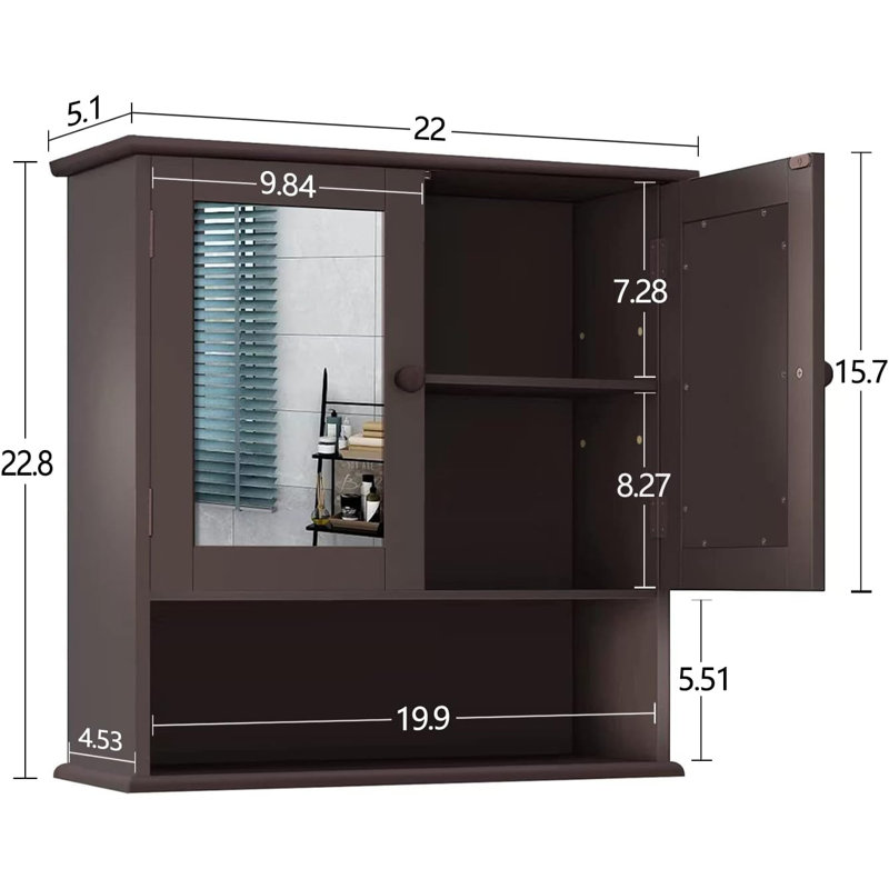 Armoire à pharmacie avec miroir l 22 po H 22,8 po Revathi