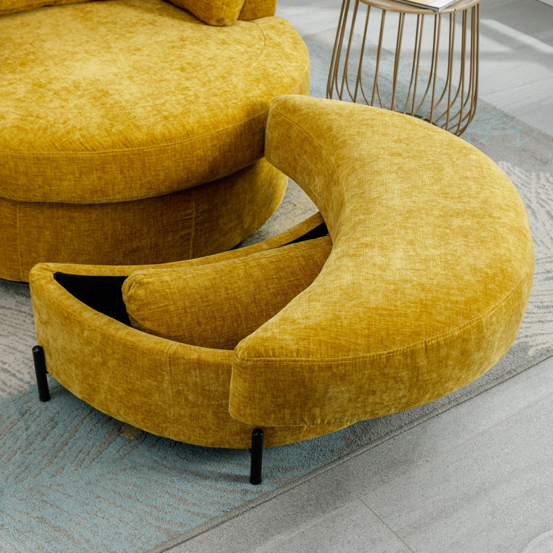 Mustard Chenille Swivel Barrel Chair with Ottoman
