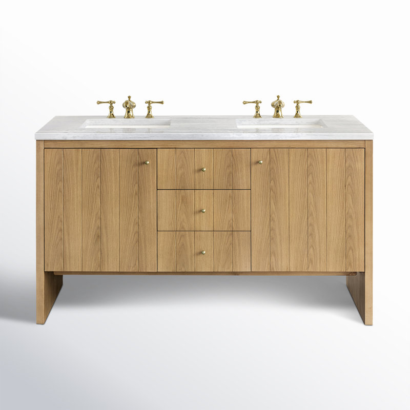 Hudson 60'' Double Bathroom Vanity with Top, Charcoal Soapstone, 8" Widespread, Light Natural Oak
