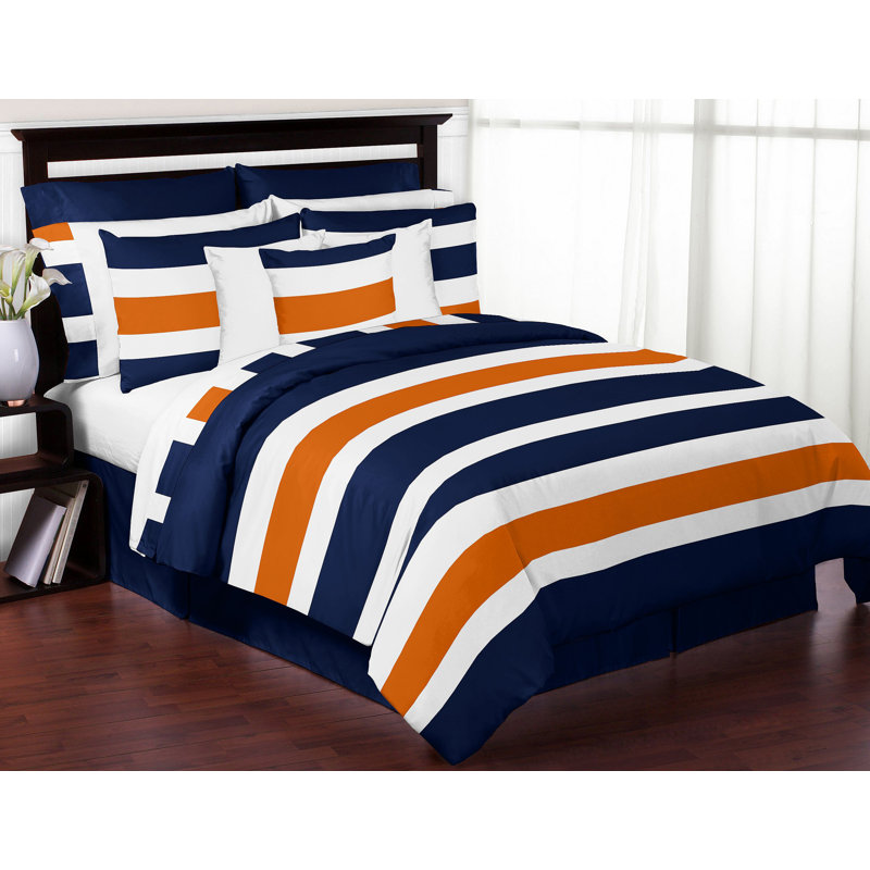 Gray and Orange Striped Twin Microfiber Comforter Set