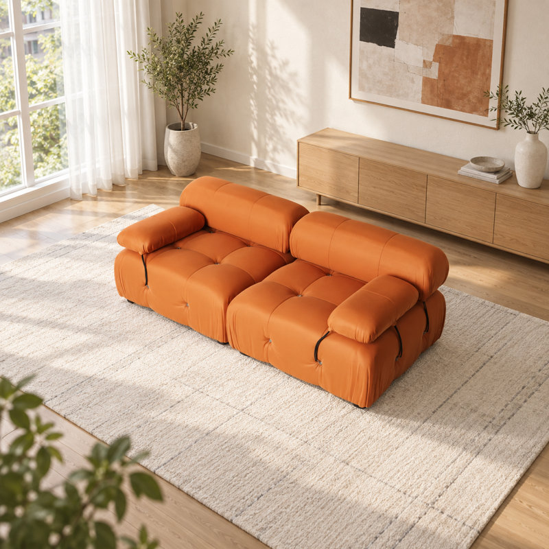 Jesse 69.3'' Velvet Loveseat, Orange Velvet