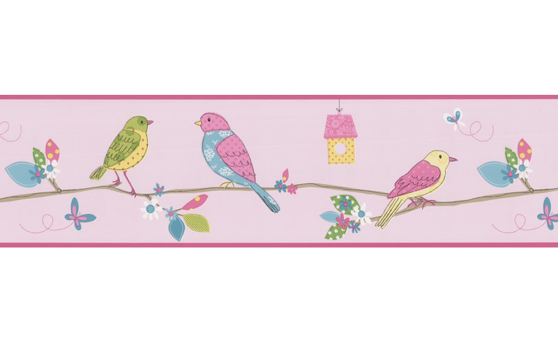 Bordure de papier peint Amabel Birdie Smooth, Rose, L 8 po x l 10 po