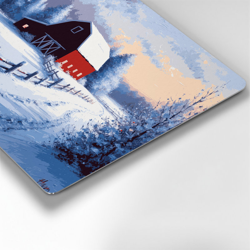 «Farm Winter Snow Scenes», art mural en métal bleu, H 20 po x l 24 po