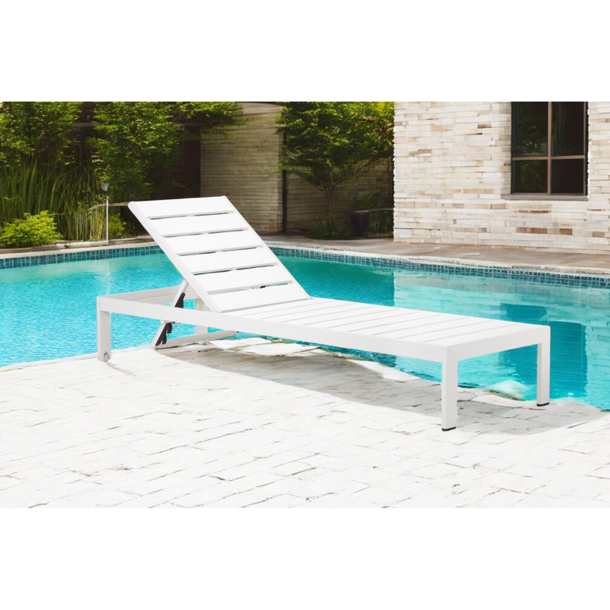 Aynura 26'' Outdoor Metal Chaise Lounge,  White Frame/White Seat