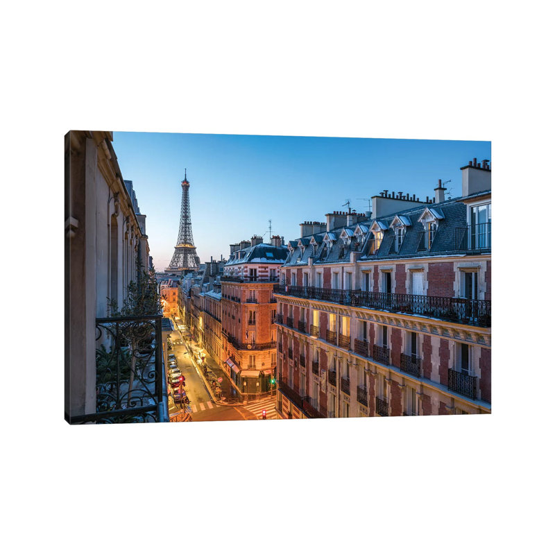 Balcon avec vue par Jan Becke - reproduction de photo encadrée, Toile tendue, H 8 po x l 12 po x P 0,75 po