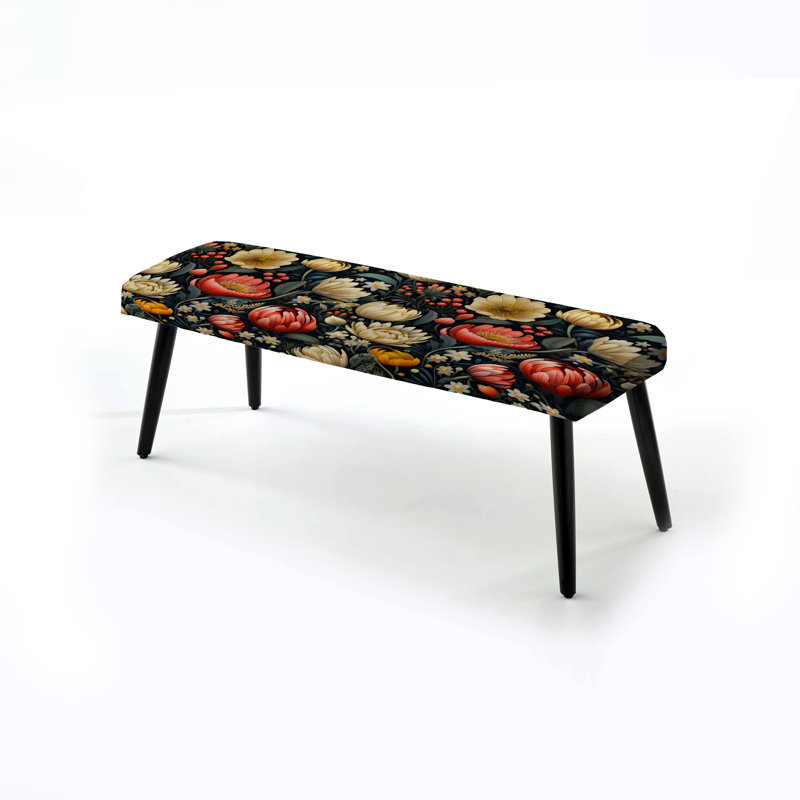 Banc rembourré floral noir, Coral And Beige Floral Jungle Garden Dreams
