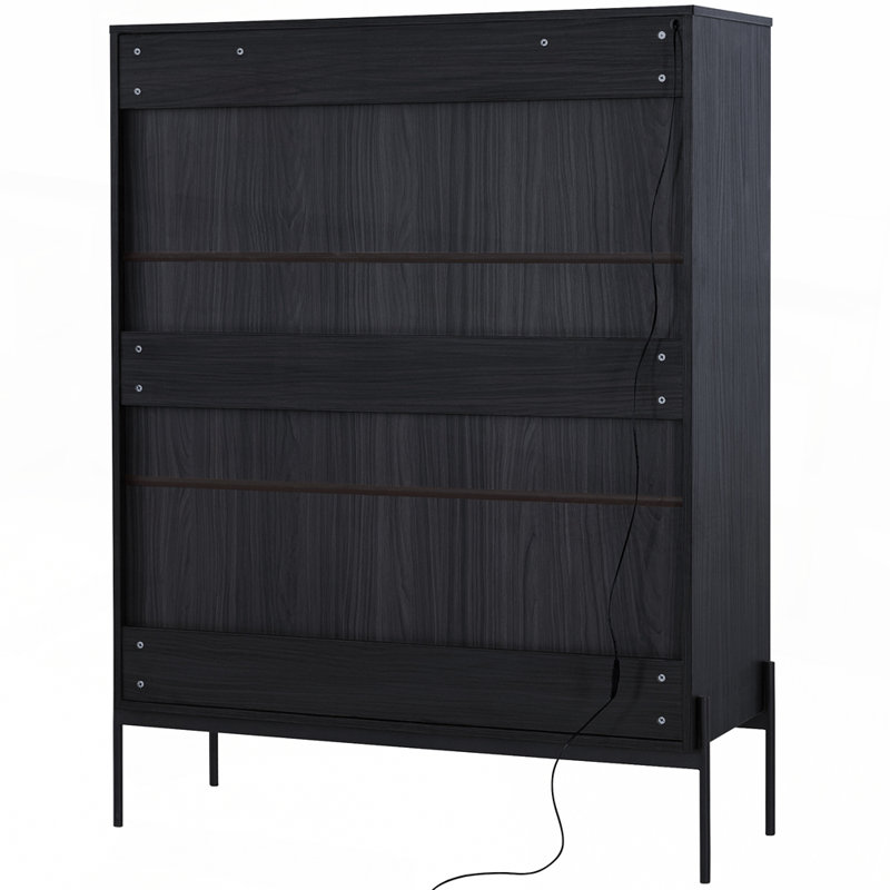 Armoire de 51,2 po de hauteur avec porte en verre trempé pour le salon, le bureau et le bureau, Noir