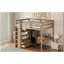 Lit mezzanine double en bois avec garde-robe intégrée, bureau, tablettes de rangement et tiroirs-591687415