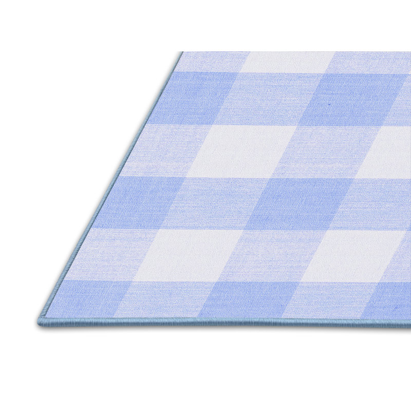 Tapis bleu / blanc en laine et polyester tissé à la machine Osner, Rectangle 2 pi x 3 pi