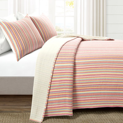 Lush Decor Tracy Stripe Kantha Pick Stitch Cotton Coverlet Set