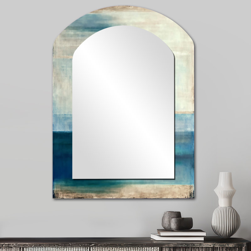 Antique sacré rétro Designs IV - miroir mural décoratif géométrique asymétrique, grand miroir en arche beige, impression d'art en métal