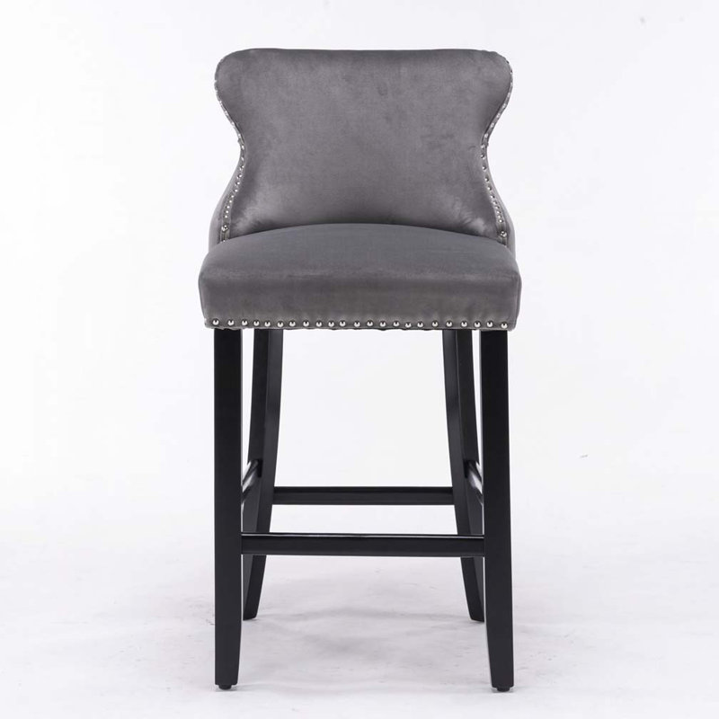 Ensemble de 2 tabourets de bar rembourrés en velours, Siège gris / cadre noir