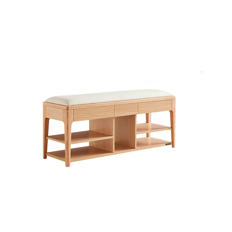 Banc à chaussures rembourré avec tiroirs et tablettes