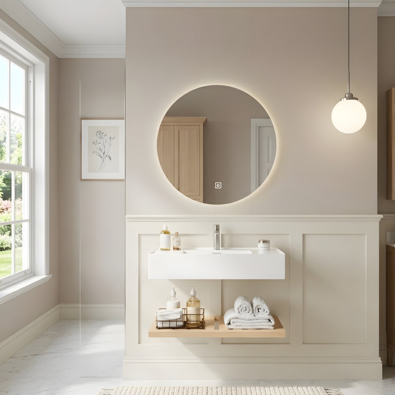 Meuble-lavabo de 30 po avec lavabo vasque, lavabo intégré mural flottant rectangulaire en acrylique blanc sans robinet, couche rayée, couleur grain de bois naturel