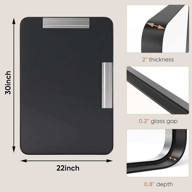 Miroirs de salle de bain rectangulaires arrondis avec cadre en métal noir pour mur de lavabo, grand miroir mat de 30 po x 22 po, décoration moderne pour les toilettes, la maison de campagne, la suspension horizontale ou verticale