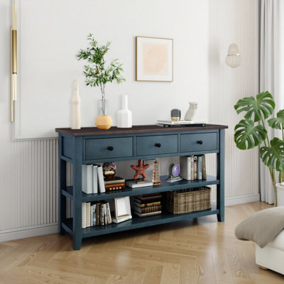 Table de buffet 50 po à 3 tiroirs, buffet rétro avec 2 tablettes inférieures