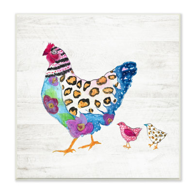 Abstrait, "Chicken Walk", fantaisiste, art animalier sur plaque par Janet Tava