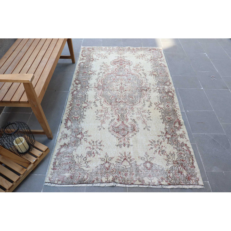 Tapis turc boho rétro beige pour chambre à coucher ou salle à manger - style organique antique