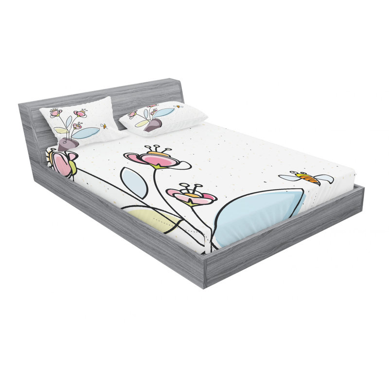 Microfiber Floral Sheet Set, Full Sheet Set with Fitted Sheet