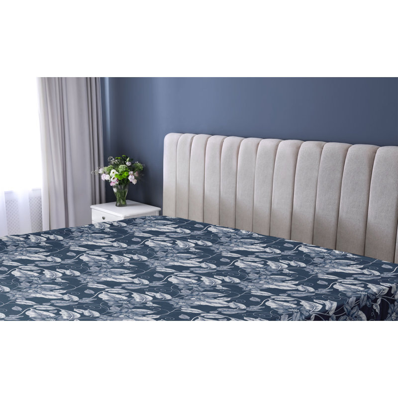 Drap-housse Ambesonne, Drap-housse de taille simple, Blanc, bleu marine / floral