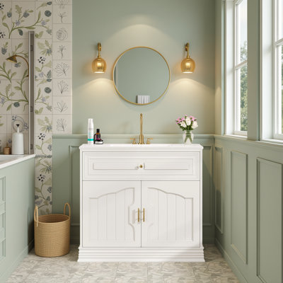 Meuble-lavabo 36 po avec lavabo en céramique, tablette réglable et portes à fermeture en douceur