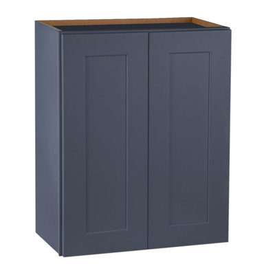 Armoire murale bleue double en bois massif à 2 portes et 2 tablettes pour la cuisine, la salle de bain, la buanderie, tablettes réglables prêtes à assembler (l 30 po x P 12 po x H 30 po)