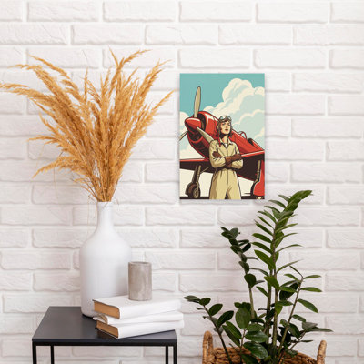 Femme confiante, aviateur classique rétro, paysage rétro, art mural