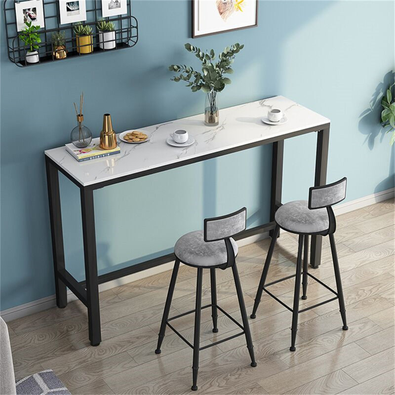 Maurietta Stone Top Metal Base Dining Table, Glossy White