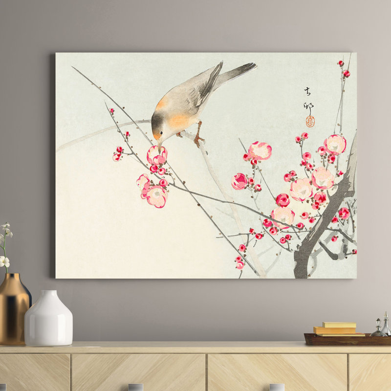 Songbird On Blossom Branch by Ohara Koson - Wrapped Canvas Print, 60cm H x 80cm W x 4cm D