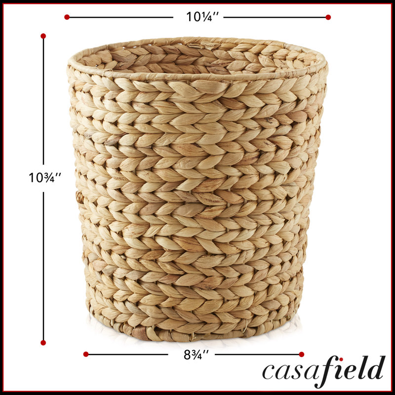 Water Hyacinth Waste Basket - Woven Bathroom Trash Can, Tan
