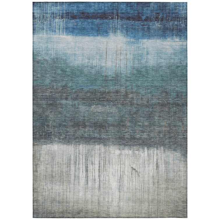 Machine Washable Indoor/Outdoor Xhevrie Blue Rug