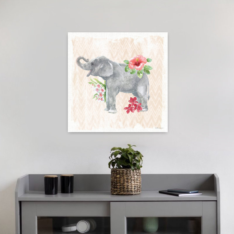 Éléphant de la jungle, art tropical, H 18 po x l 18 po