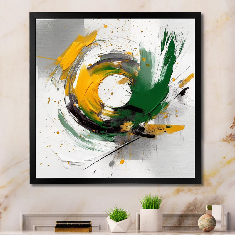 «Yellow and Green Abstracted Perspectives III», reproduction sur toile, H 30 po x l 30 po x P 1 po, Cadre simple noir