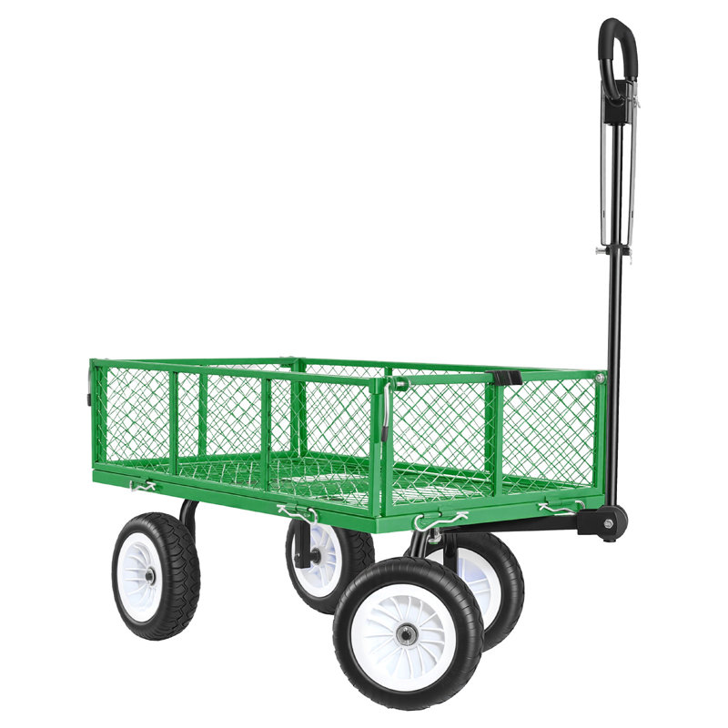 JARDIN DE JARDIN: Chariot de jardin en acier robuste d'une capacité de 900 lb, doté de panneaux latéraux amovibles pour la conversion à plat, d'une poignée réglable et de pneus de 10 pouces, idéal pour une utilisation en extérieur.