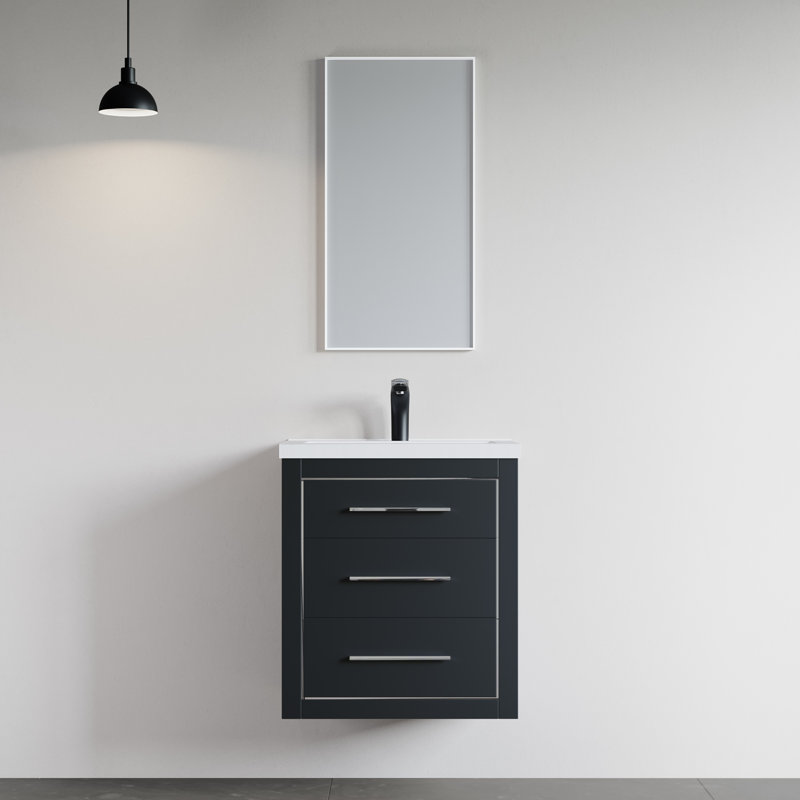 Ensemble de meuble-lavabo simple 24 po, gris anthracite, garniture laiton, flottant seulement, Chrome, Gris anthracite