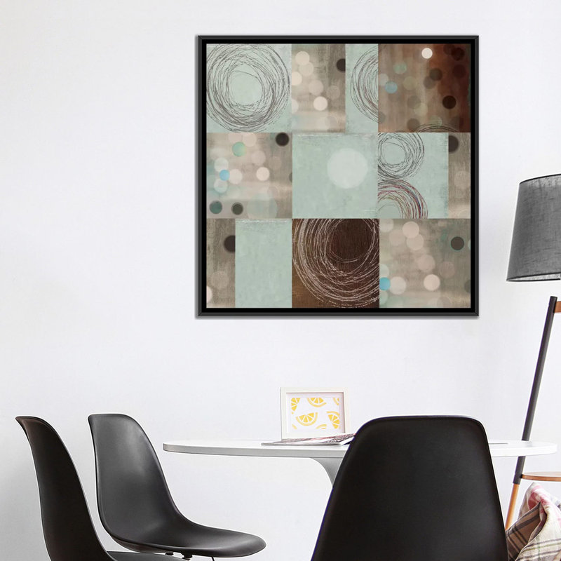 « points et tourbillons », impression sur toile, H 18 po x l 18 po x P 1,5 po, Toile avec cadre noir, Pas de tapis
