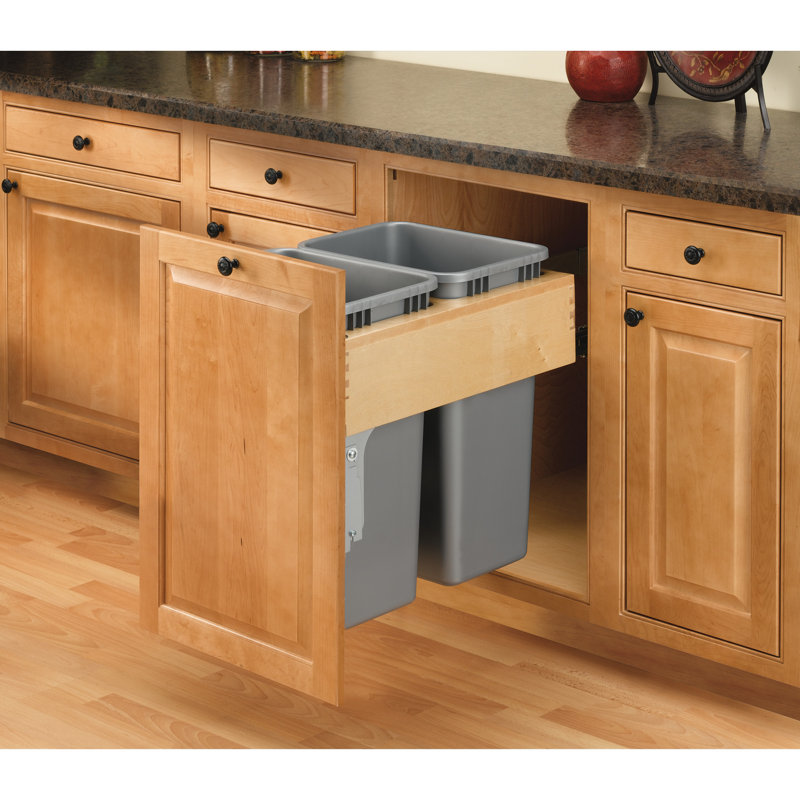Rev-A-Shelf Wood Top Mount Pull Out Trash/Waste Container with Soft Close, Silver, 24.75