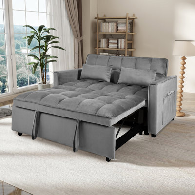 Canapé-lit convertible multifonctionnel avec dossier inclinable, coussins et rangement, idéal pour le salon, la maison ou le bureau